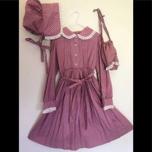 🩷 Rare Vintage 1959 Pink Cottage Core White Eyelet Prairie Dress & Matching Set